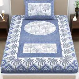 Cotton Leaf Print Single Bedsheet With 1 Pillow Cover-6