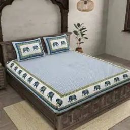 Elephant Print Double Bedsheet with Pillow Covers-15