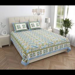 Delightful Dales Blue Printed King Size Bedsheet-image-35