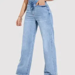 Women Light Wash Wide Jeans-image-84