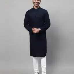 Textured Long Kurta with Patch Pocket-image-0