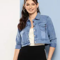 Women Regular Fit Crop Jacket with Flap Pockets-image-1