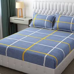 250 TC Checked Double King-Size Bedsheet with Pillow Covers-picture-47