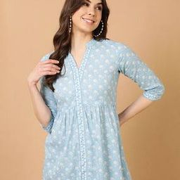 Women Floral Print Mandarin Collar Tunic-image-76