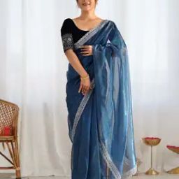Women Embroidered Saree with Blouse Piece-image-35