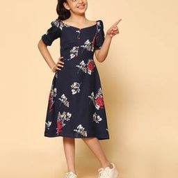 Girls Floral Print Fit & Flare Dress-image-83
