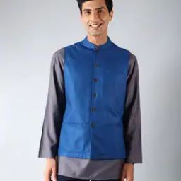 Checked Nehru Jacket with Welt Pockets-17