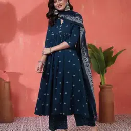 gulmohar jaipur Women Geometric Print Flared Kurta Suit Set-picture-15