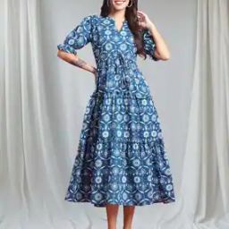 Women Floral Print Tiered Dress with Short Sleeves-image-24