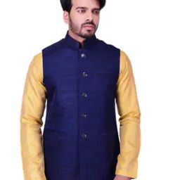 Button-Front Nehru Jacket with Welt Pockets-13