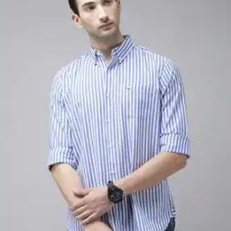 Men Striped Slim Fit Shirt with Button-Down Collar-image-7