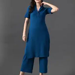 Women Collared Straight Kurta & Pants Set-image-50