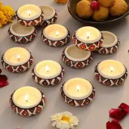 Ceramic Diyas / Teal Light Holders Set of 12-33