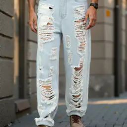 Shein Street Heavy Distressed Light Wash Straight Jeans-image-72
