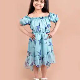 Printed Off-Shoulder High-Low A-line Dress-image-41