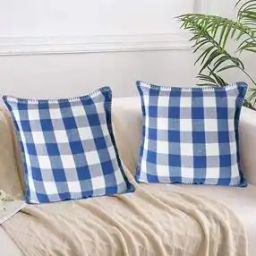 Set of 2 Checked Cushion Covers 18" x 18"-15