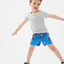 Graphic Print Shorts with Drawstring Waist-0