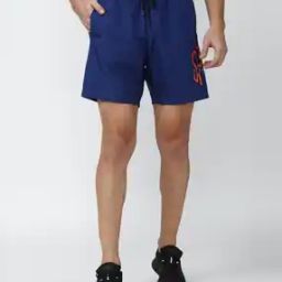 Men Slim Fit Shorts with Brand Print-image-47
