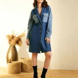 Women Shirt Dress with Flap Pockets-image-2