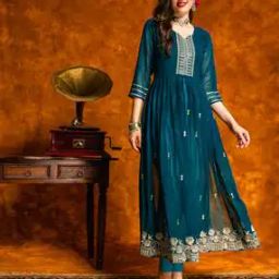 Women Embroidered A-Line Kurta-image-6