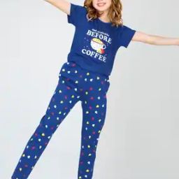Girls Typographic Print T-Shirt & Pyjamas Set-image-56