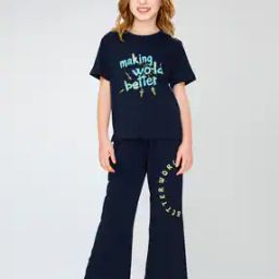 Girls Typographic Print T-Shirt & Pyjamas Set-picture-2