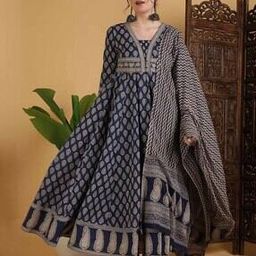 Cotton Printed Flared Kurta Suit Set-image-46