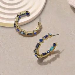 Women Gold-Plated Stone-Studded Hoop Earrings-image-38