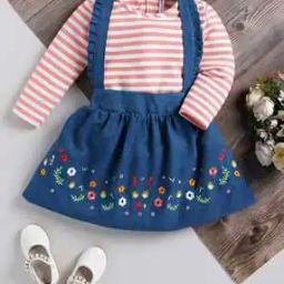 Girls Printed Regular Fit Dungaree with T-shirt-picture-26