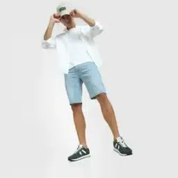 Slim Fit Flat-Front Denim Shorts-image-31
