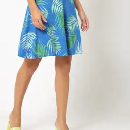 Tropical Print Mini Flared Skirt-image-55