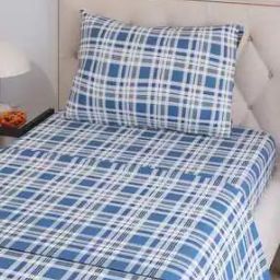 200 TC Checked Single Bedsheet with Pillow Cover-image-13