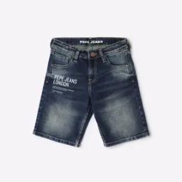 Mid-Wash Shorts with Placement Brand Print-picture-14