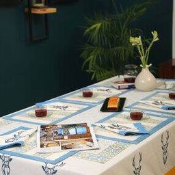 Set of 12 Handblock Print Cotton Canvas Place Mats & Napkins-15