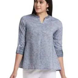 Mandarin-Collar Tunic with Roll-Up Sleeves-picture-5