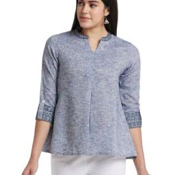 globus Mandarin-Collar Tunic with Roll-Up Sleeves image 1