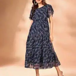 Women Printed Midi Fit & Flare Dress-image-82