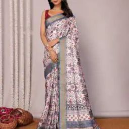 Women Ethnic Print Printed Chanderi Saree with Blouse Piece-image-52