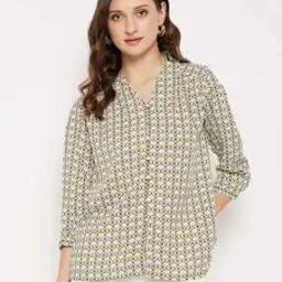 Women Geometric Print Relaxed Fit Shirt Top-image-86
