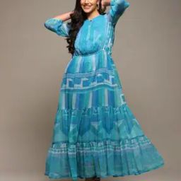 Women Geometric Print Tiered Maxi Dress-image-14