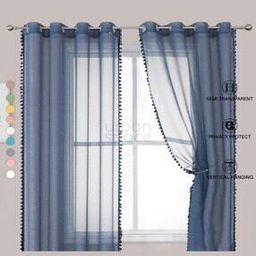 Set of 2 Window Curtains with Pom Pom-94