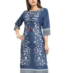 Floral Threadwork Denim Straight Kurti-picture-52