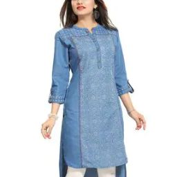 meher impex Denim High-Low Kurti with Roll-Up Sleeves-picture-38
