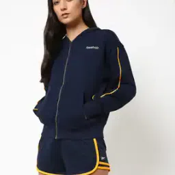 Brand Print Zip-Front Hoodie with Split Kangaroo Pockets-picture-13
