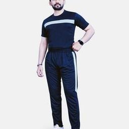 Men Colourblock T-Shirt & Track Pants Lounge Set-image-49