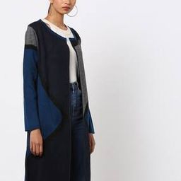 Geometric Pattern Open-Front Longline Jacket-image-56