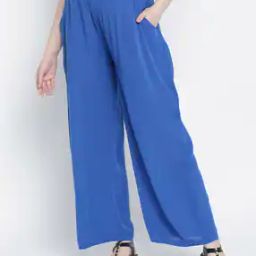 High-Rise Flared Palazzos with Elasticated Waist-image-104