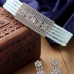 Stone-Studded Beaded Choker Necklace & Earings Set-image-66