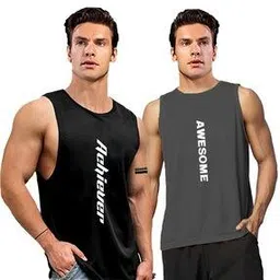 antiloop Men Pack of 2 Typographic Print Sleeveless Vests-picture-44