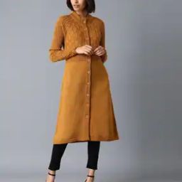 Women Ribbed A-Line Kurta with Insert Pockets-13